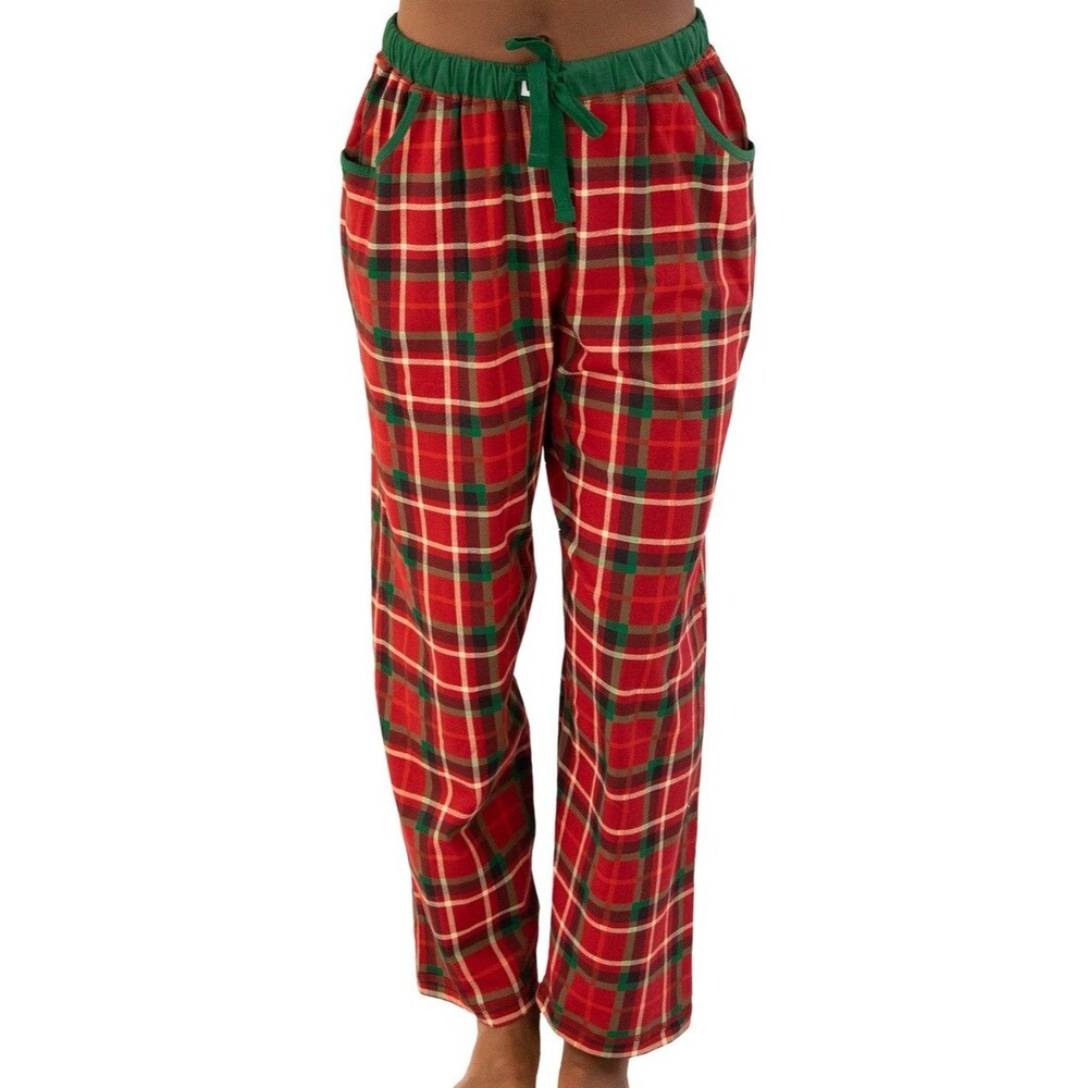 NEW Lazy One Pajama Pants Women XL Red Christmas Plaid Cotton Flannel Pockets